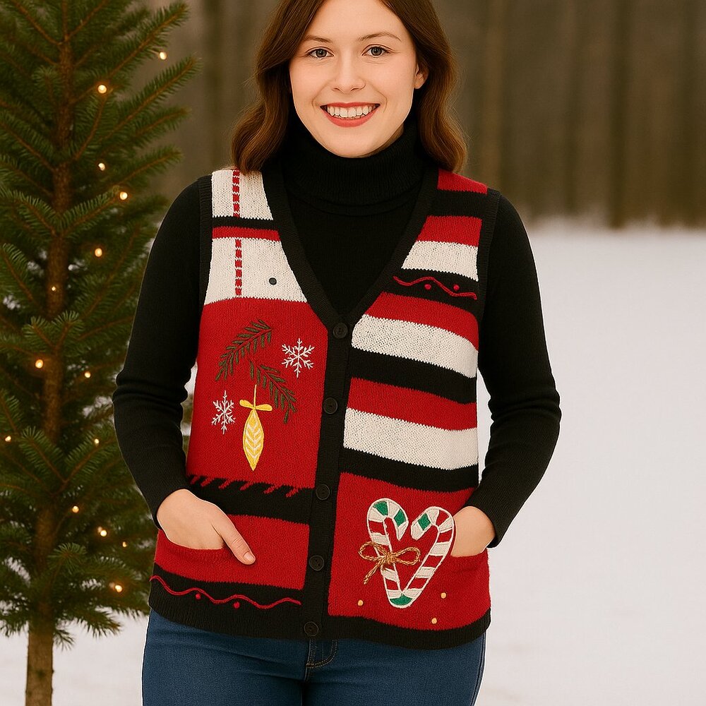 Vintage Editions Knitted Embellished Christmas Sweater Vest Size XXL